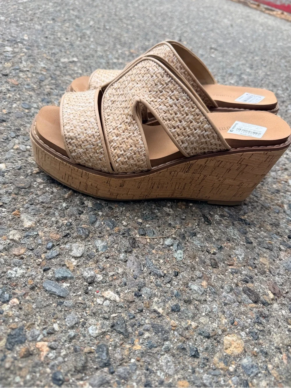 Neutral Woven Raffia Cork-Platform Wedge Sandals - Beige